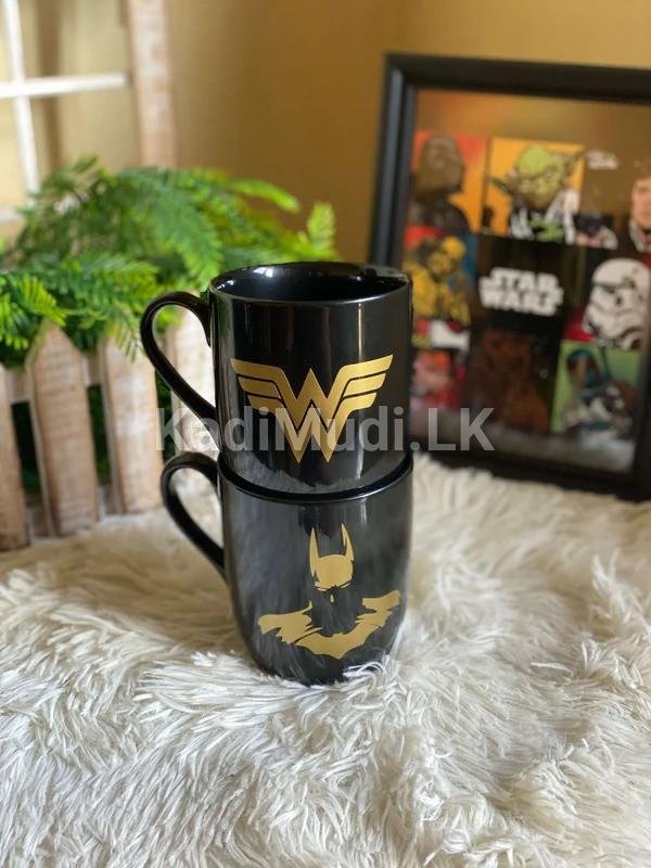 Couple Mugs – Black – Batman and Wonder Woman Matt